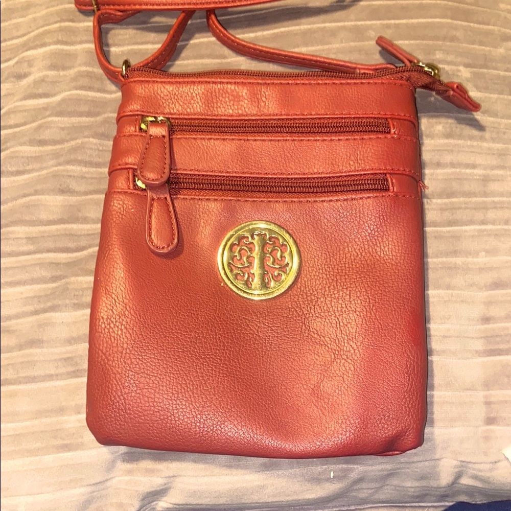 Red Crossbody Bag with Gold Accents